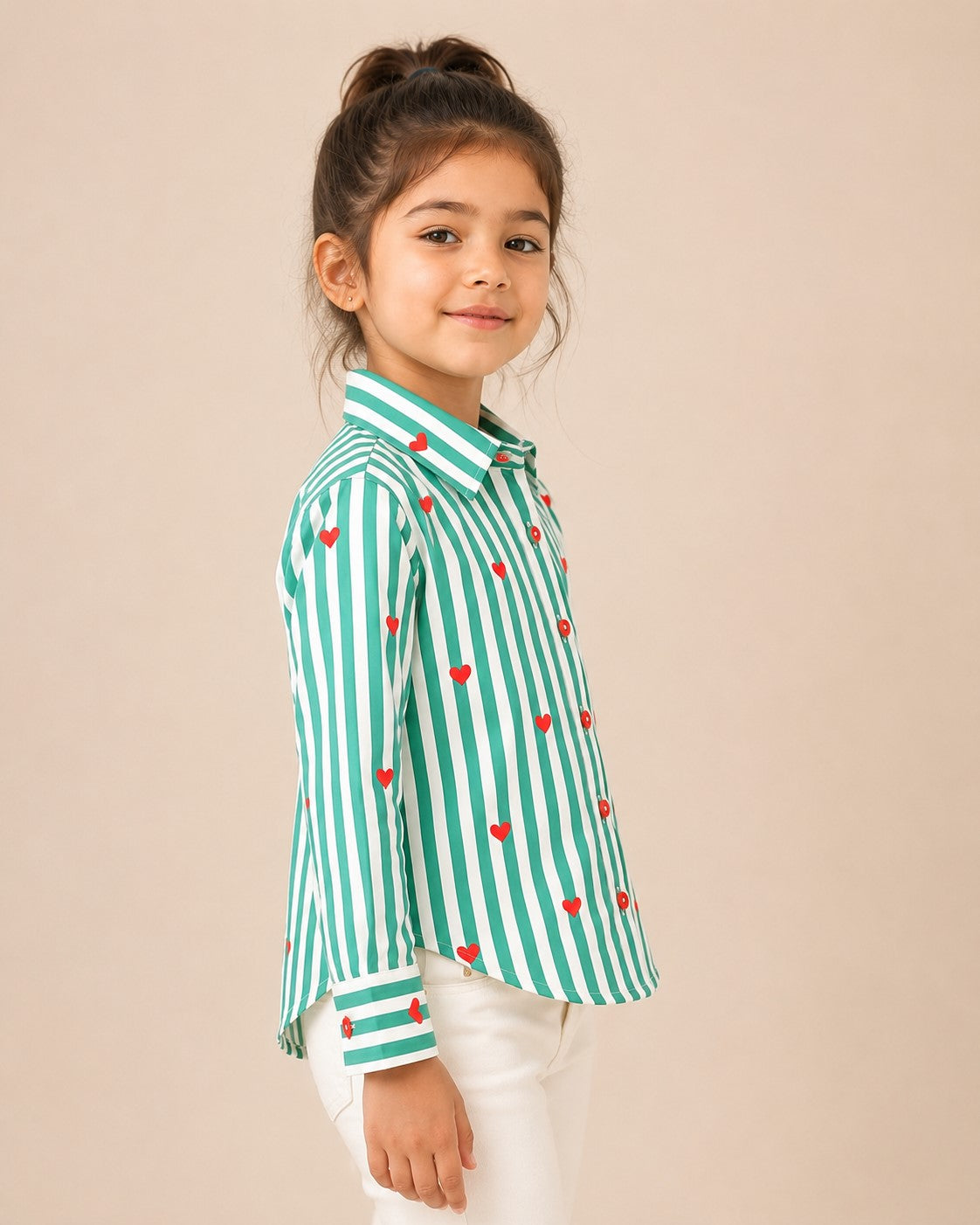 AwwHunnie 100% Cotton Full sleeves Heart Print Front Open Shirt