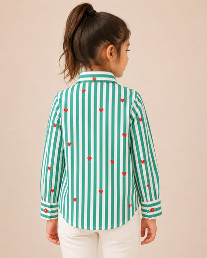 AwwHunnie 100% Cotton Full sleeves Heart Print Front Open Shirt