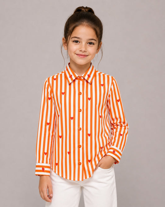 AwwHunnie 100% Cotton Full sleeves Heart Print Front Open Shirt