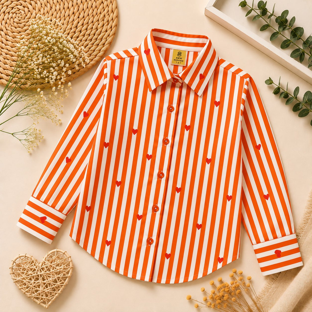 AwwHunnie 100% Cotton Full sleeves Heart Print Front Open Shirt
