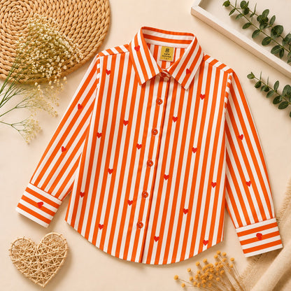 AwwHunnie 100% Cotton Full sleeves Heart Print Front Open Shirt