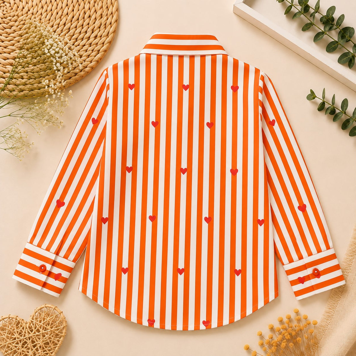 AwwHunnie 100% Cotton Full sleeves Heart Print Front Open Shirt