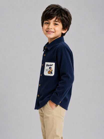 AwwHunnie Corduroy Fabric Full Sleeves Embrodery Pocket Design Shirt