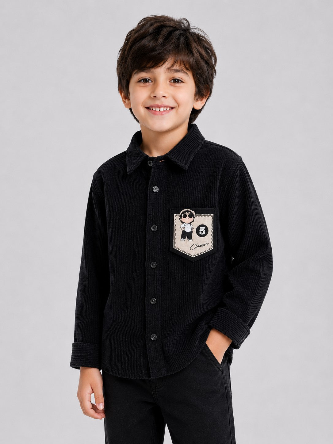 AwwHunnie Corduroy Fabric Full Sleeves Embrodery Pocket Design Shirt