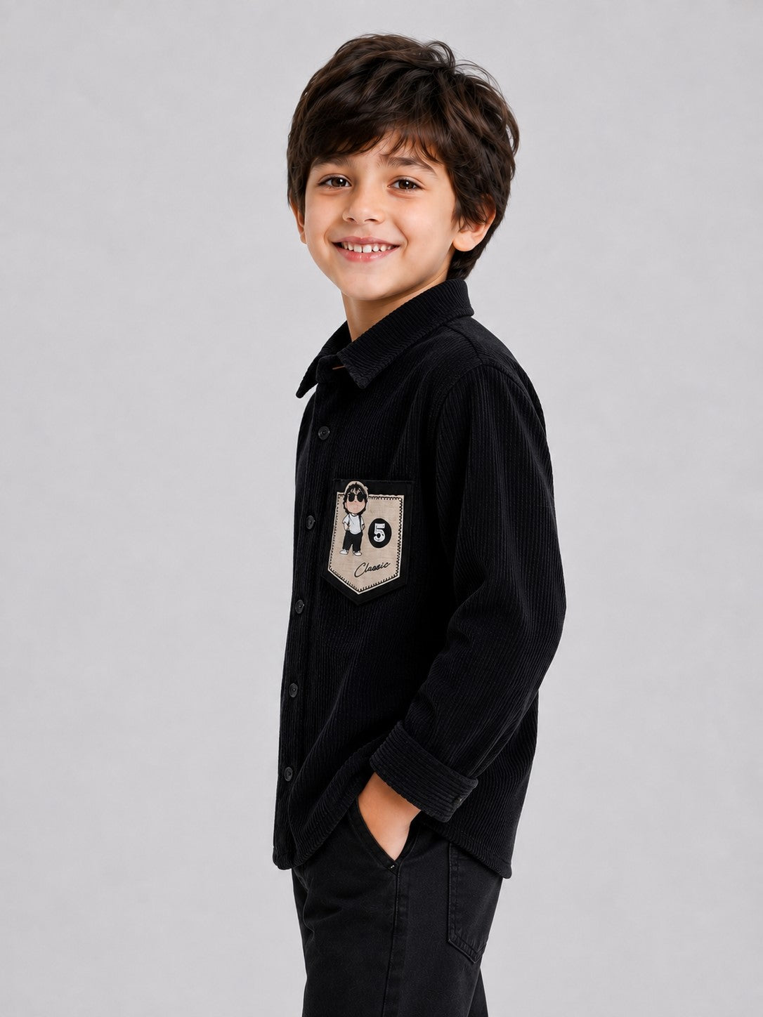 AwwHunnie Corduroy Fabric Full Sleeves Embrodery Pocket Design Shirt