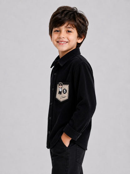 AwwHunnie Corduroy Fabric Full Sleeves Embrodery Pocket Design Shirt