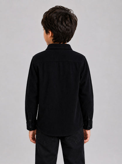 AwwHunnie Corduroy Fabric Full Sleeves Embrodery Pocket Design Shirt