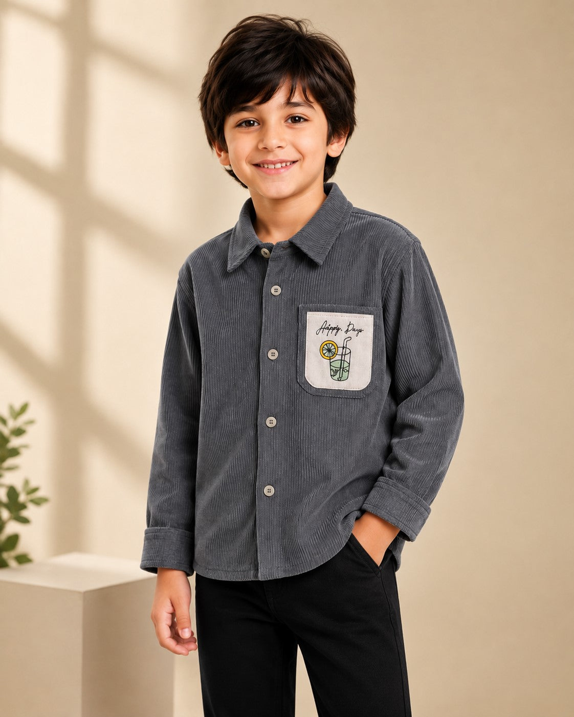 AwwHunnie Corduroy Fabric Full Sleeves Embrodery Pocket Design Shirt