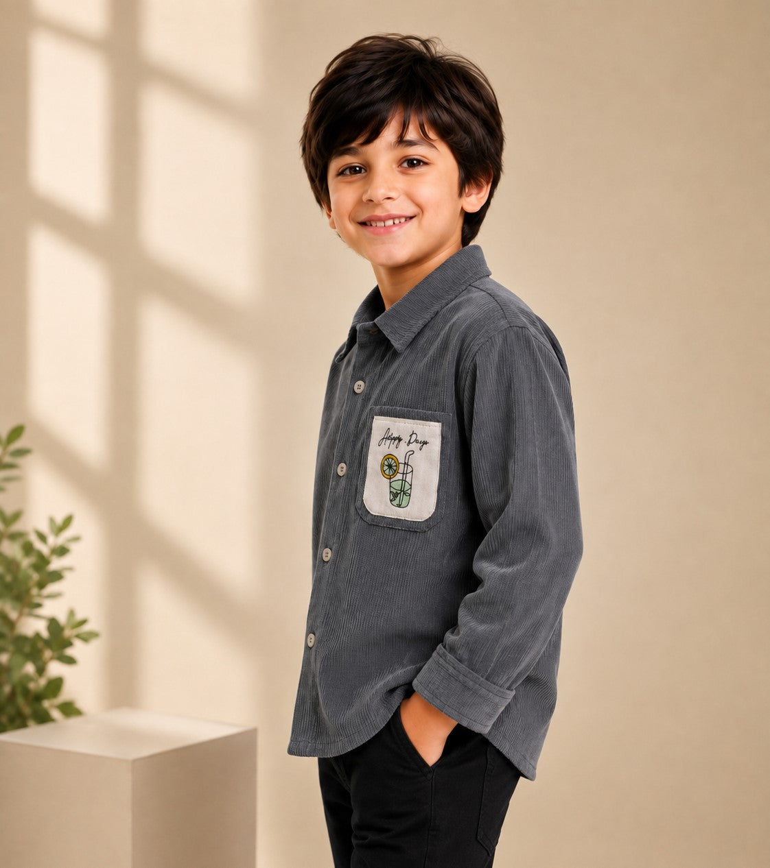 AwwHunnie Corduroy Fabric Full Sleeves Embrodery Pocket Design Shirt