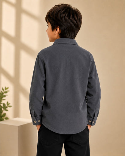 AwwHunnie Corduroy Fabric Full Sleeves Embrodery Pocket Design Shirt