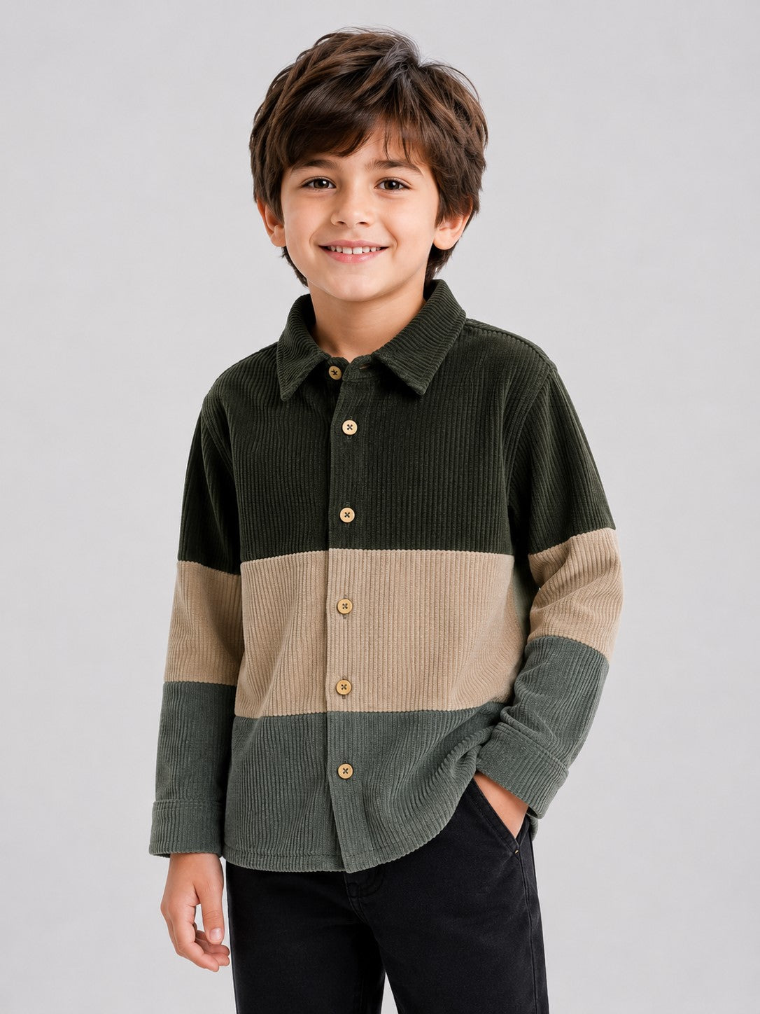 AwwHunnie Corduroy Fabric Full Sleeves Three Color Shirt