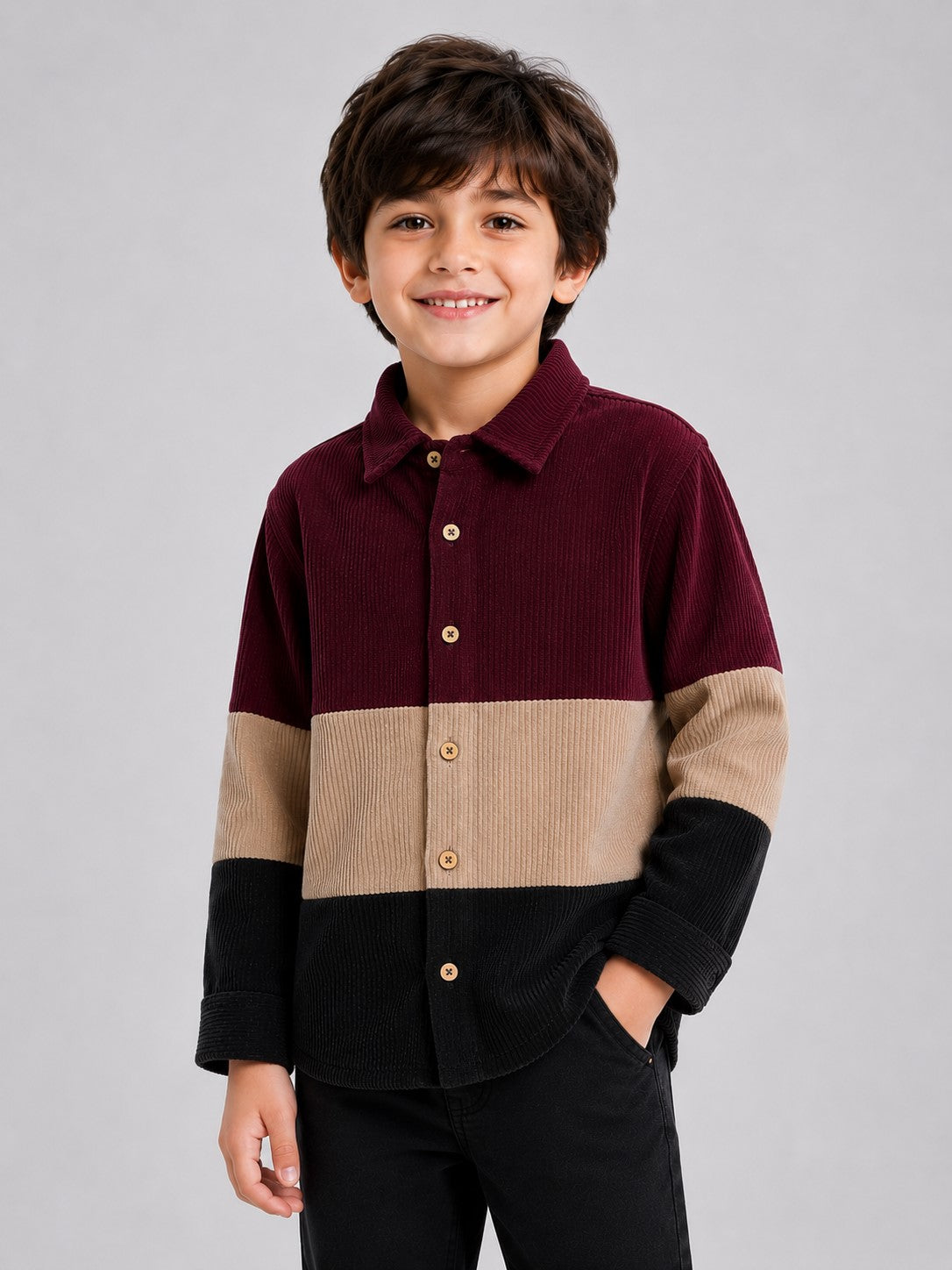 AwwHunnie Corduroy Fabric Full Sleeves Three Color Shirt