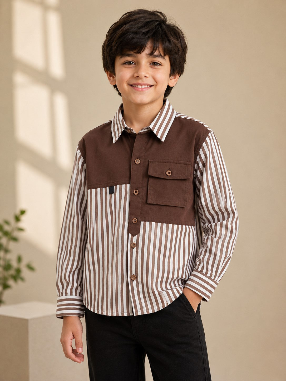 Aww Hunnie Cotton Full sleeves Solid and Stripes Style Shirt
