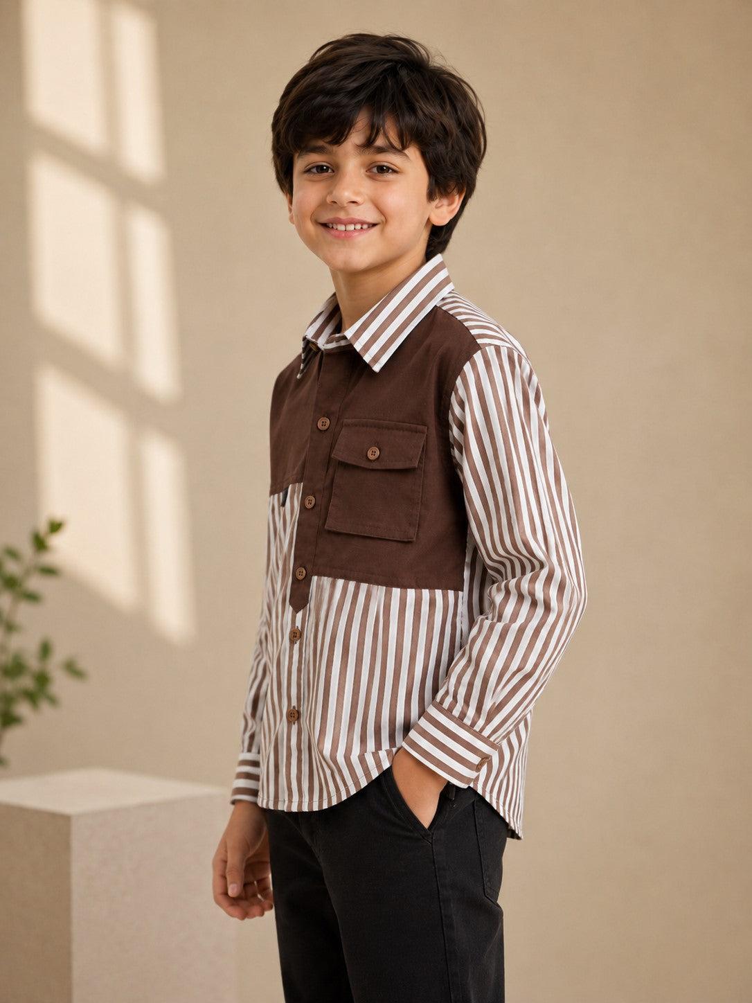 Aww Hunnie Cotton Full sleeves Solid and Stripes Style Shirt