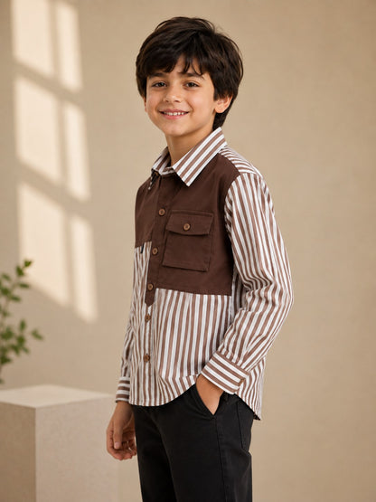Aww Hunnie Cotton Full sleeves Solid and Stripes Style Shirt