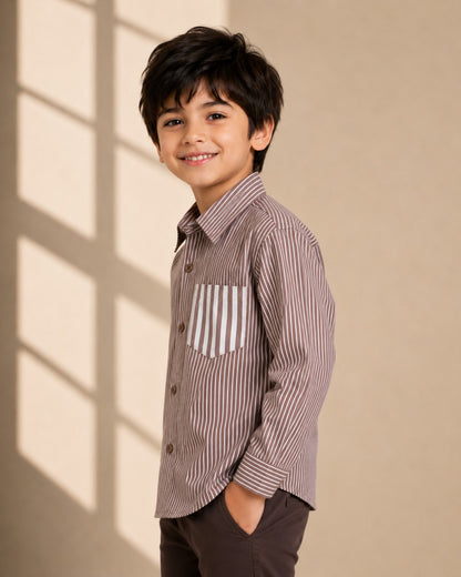 Aww Hunnie Cotton Full sleeves Solid and Stripes Style Shirt