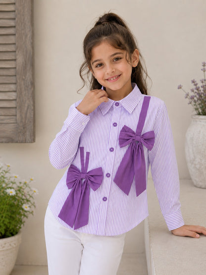 Aww Hunnie Cotton Full sleeves Bow Charm High-Low Shirt
