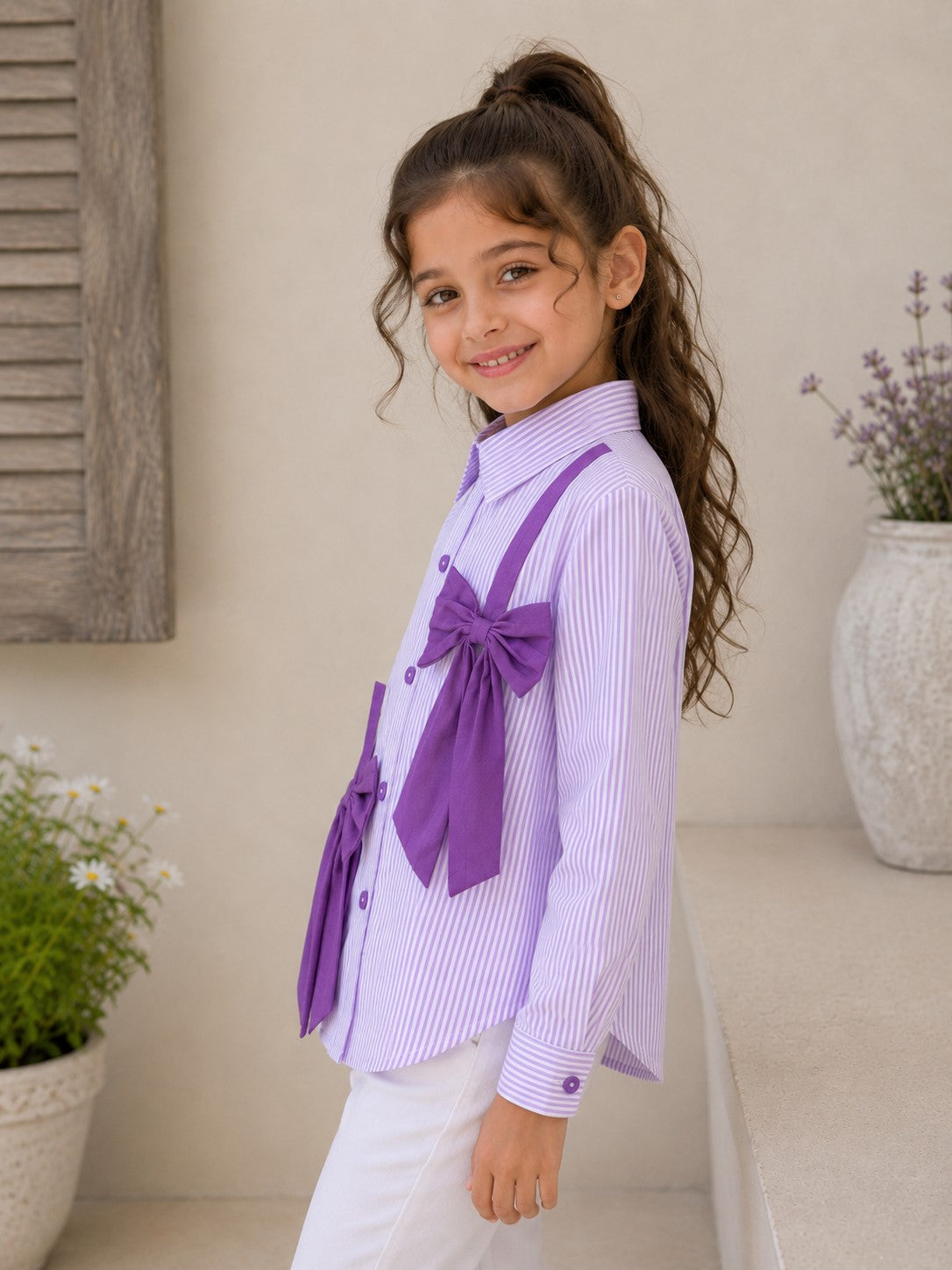 Aww Hunnie Cotton Full sleeves Bow Charm High-Low Shirt