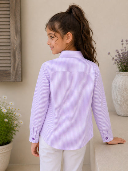 Aww Hunnie Cotton Full sleeves Bow Charm High-Low Shirt