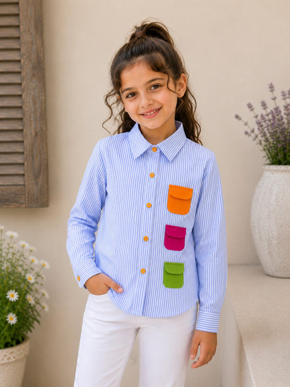 Aww Hunnie Cotton Full Sleeves Play Patch Pocket Shirt