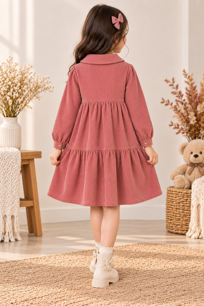 Aww Hunnie Imported Courdroy Full Sleeves  Collar Front Button Style Pre  Winter Dress