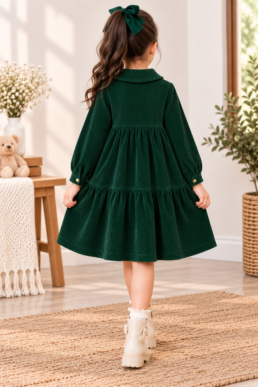 Aww Hunnie Imported Courdroy Full Sleeves  Collar Front Button Style Pre  Winter Dress