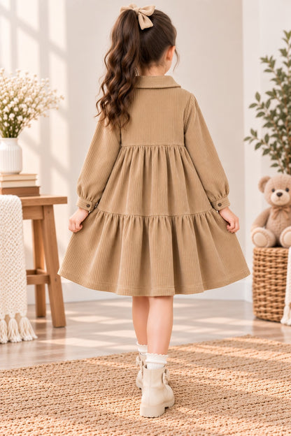 Aww Hunnie Imported Courdroy Full Sleeves  Collar Front Button Style Pre  Winter Dress