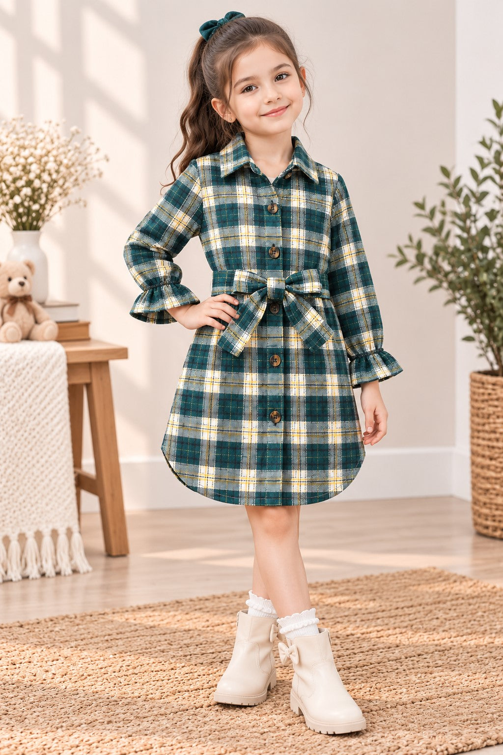 Aww Hunnie Wollen Full Sleeves Long Shirt Dress With Belt
