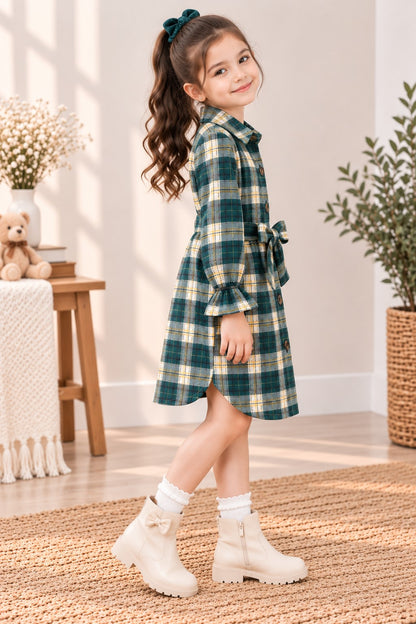 Aww Hunnie Wollen Full Sleeves Long Shirt Dress With Belt