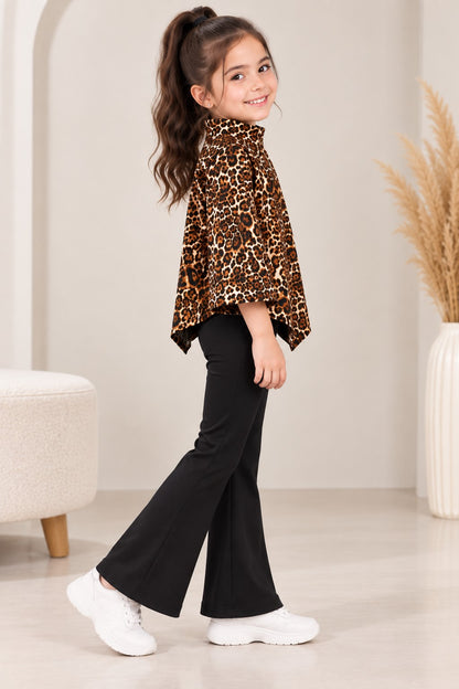 Aww Hunnie Poly wollen Full Sleeves Animal Print Top With Bell Bottom Set