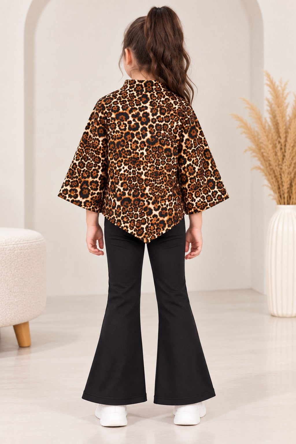 Aww Hunnie Poly wollen Full Sleeves Animal Print Top With Bell Bottom Set