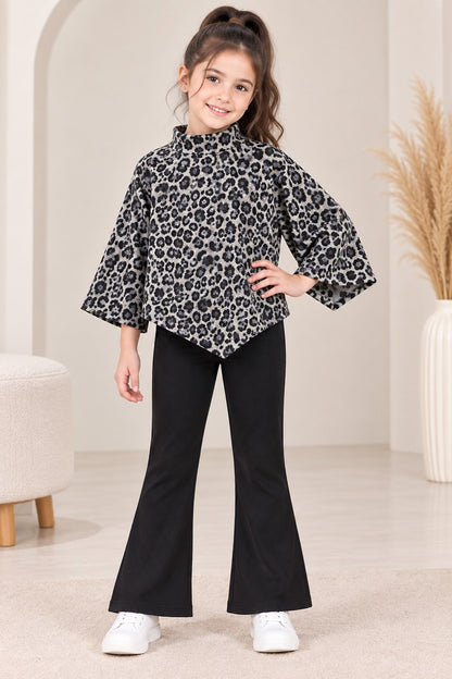 Aww Hunnie Poly wollen Full Sleeves Animal Print Top With Bell Bottom Set