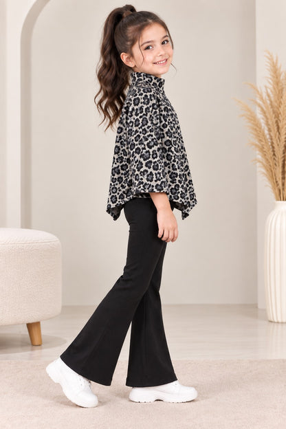 Aww Hunnie Poly wollen Full Sleeves Animal Print Top With Bell Bottom Set