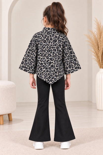 Aww Hunnie Poly wollen Full Sleeves Animal Print Top With Bell Bottom Set