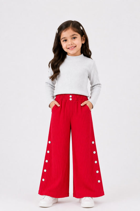 Aww Hunnie Poly wollen Full Sleeves High Neck Solid Top With Poly Cordroy Bottom Set