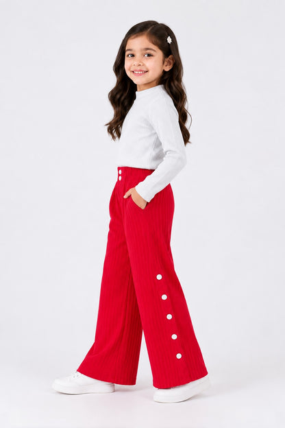 Aww Hunnie Poly wollen Full Sleeves High Neck Solid Top With Poly Cordroy Bottom Set