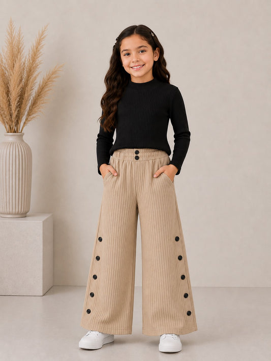 Aww Hunnie Poly wollen Full Sleeves High Neck Solid Top With Poly Cordroy Bottom Set