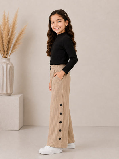Aww Hunnie Poly wollen Full Sleeves High Neck Solid Top With Poly Cordroy Bottom Set