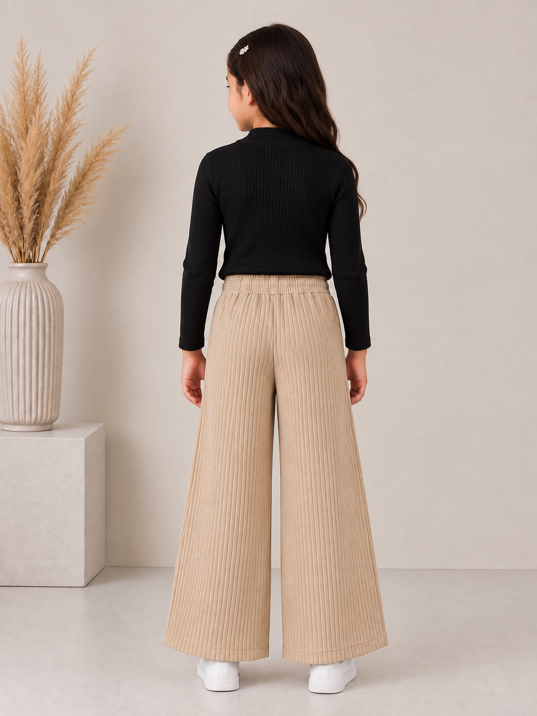 Aww Hunnie Poly wollen Full Sleeves High Neck Solid Top With Poly Cordroy Bottom Set
