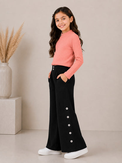 Aww Hunnie Poly wollen Full Sleeves High Neck Solid Top With Poly Cordroy Bottom Set