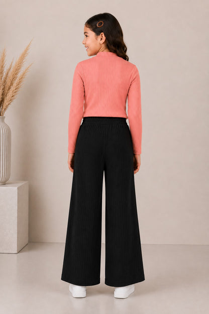 Aww Hunnie Poly wollen Full Sleeves High Neck Solid Top With Poly Cordroy Bottom Set