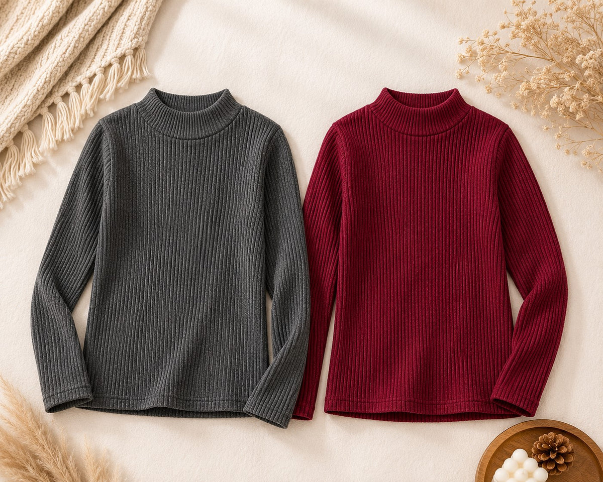 Aww Hunnie Woollen Full Sleeves High Neck T-shirts Pack Of 2