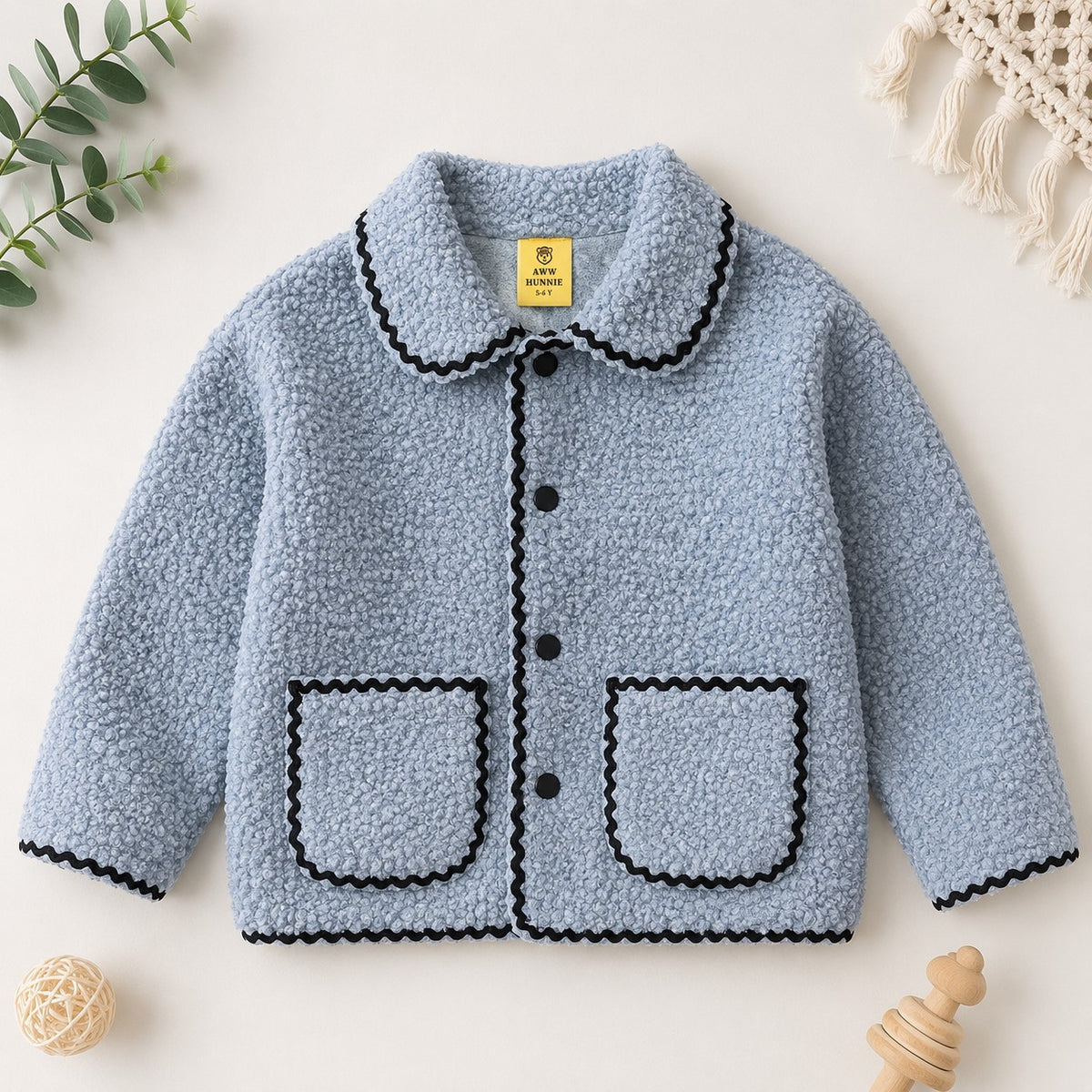 Aww Hunnie Fleece Full Sleeves Collar Neck Button-Front Jackets with Pockets