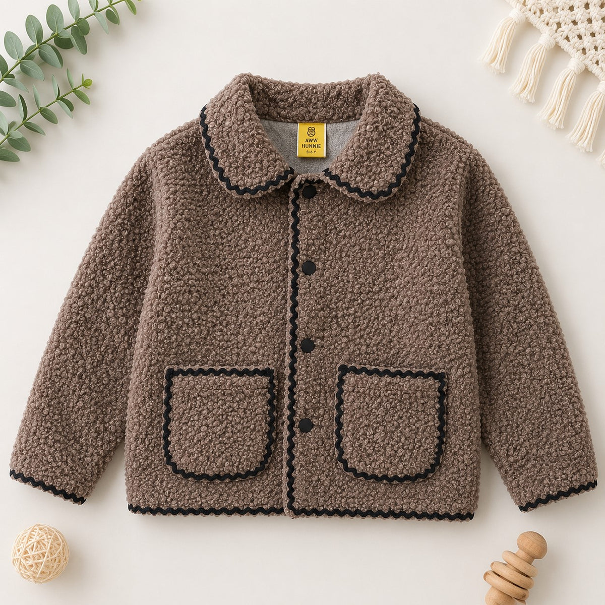 Aww Hunnie Fleece Full Sleeves Collar Neck Button-Front Jackets with Pockets