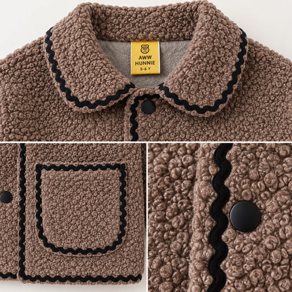 Aww Hunnie Fleece Full Sleeves Collar Neck Button-Front Jackets with Pockets