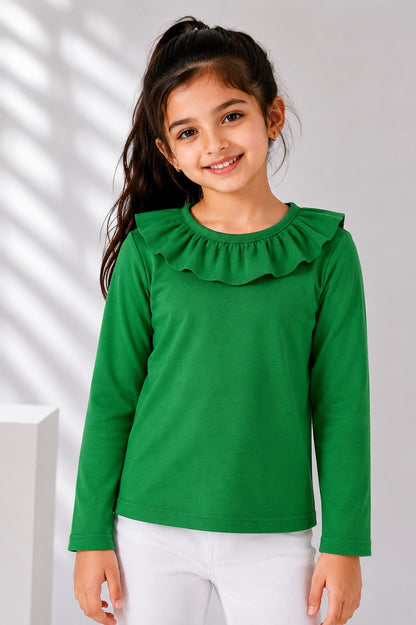 Aww Hunnie Girls Solid Full Sleeves Round Neck Cotton Top