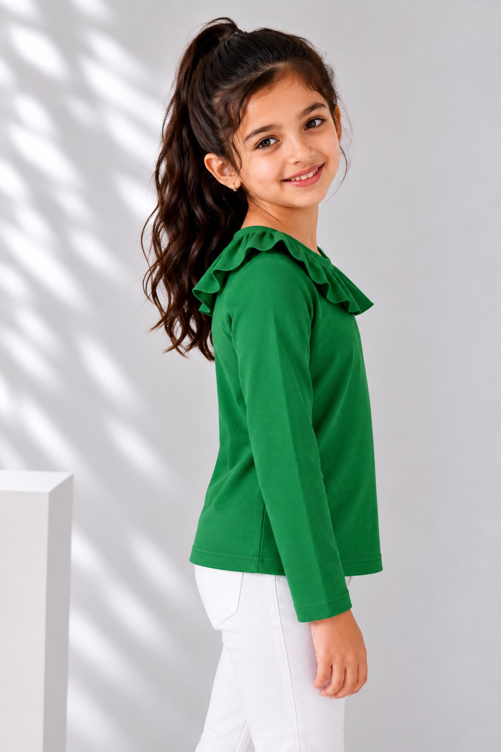 Aww Hunnie Girls Solid Full Sleeves Round Neck Cotton Top