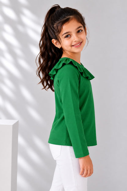 Aww Hunnie Girls Solid Full Sleeves Round Neck Cotton Top