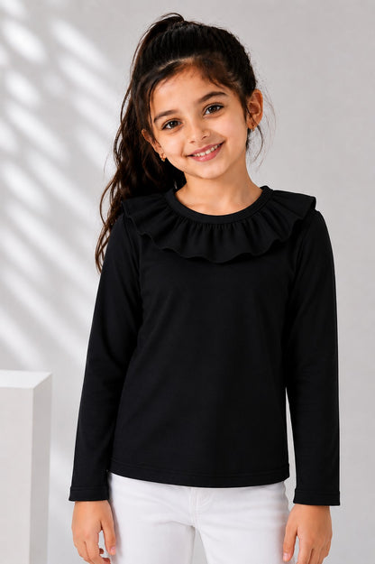 Aww Hunnie Girls Solid Full Sleeves Round Neck Cotton Top