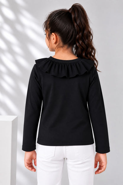 Aww Hunnie Girls Solid Full Sleeves Round Neck Cotton Top